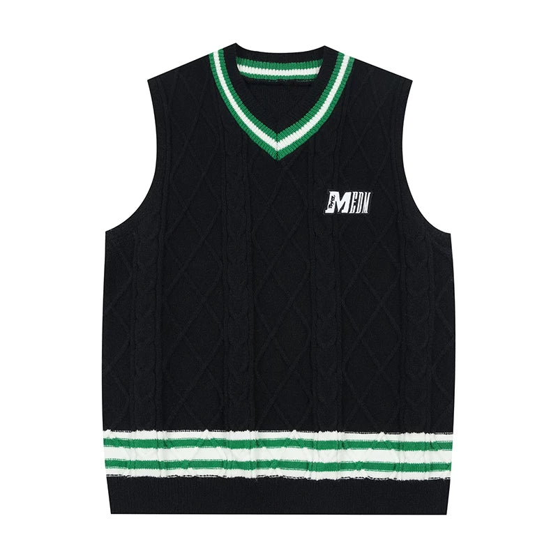 MEDM V-neck embroidered sleeveless sweater for spring and autumn, versatile for men and women, couple style, trendy college style vest, knitted sweater
