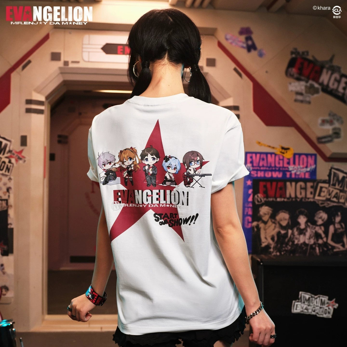 MEDMxEVA NEVER END series Q-version group image pentagram print casual short sleeved trendy round neck T-shirt for summer