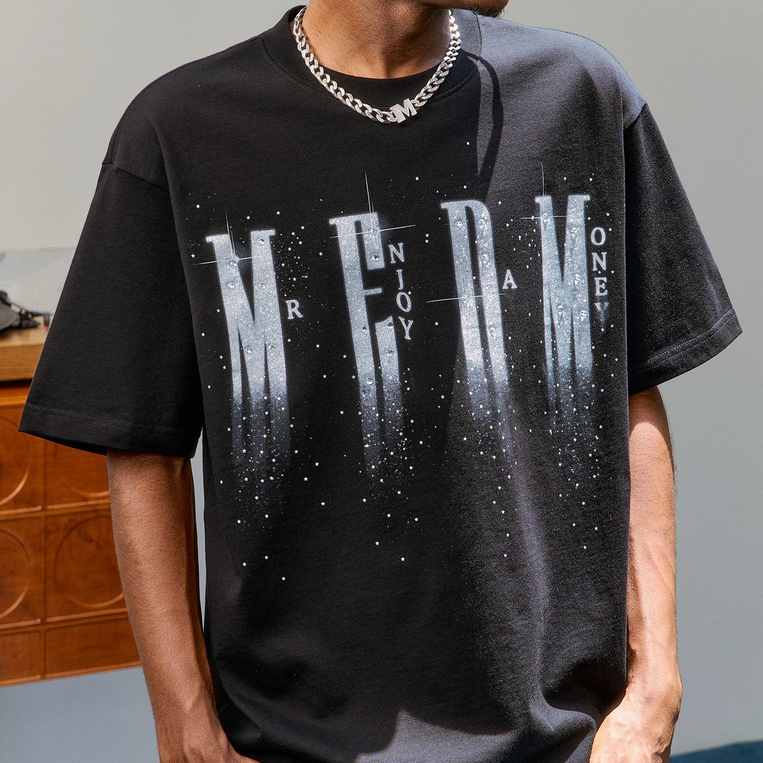 MEDM26SSLOGO Flash Hot Diamond Short Sleeve Men's High end Feeling Pi Shuai Trendy Brand Summer T-shirt Women's Retro T-shirt