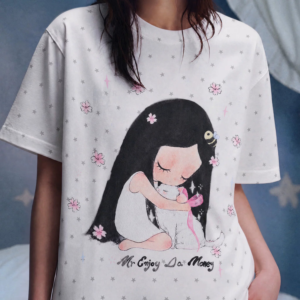 MEDM × Iria's mailbox joint guardian kitten print full star casual small version short sleeved round neck T-shirt