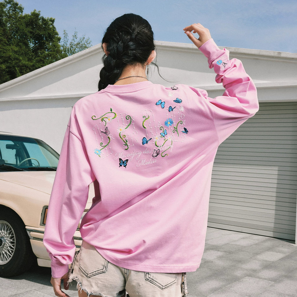 MEDM2025 new product butterfly vine round neck casual long sleeved T-shirt commuting simple couple base shirt top autumn