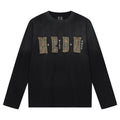 MEDM contrasting neckline with frayed edges, pasted with fabric words, casual long sleeved T-shirt, American couple loose round neck base shirt, top