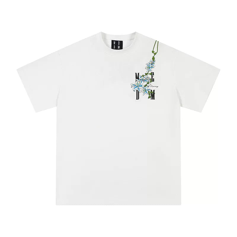 MEDM Embroidered Short Sleeve T-shirt American Trendy Brand Retro Design Summer Youth Casual T-shirt