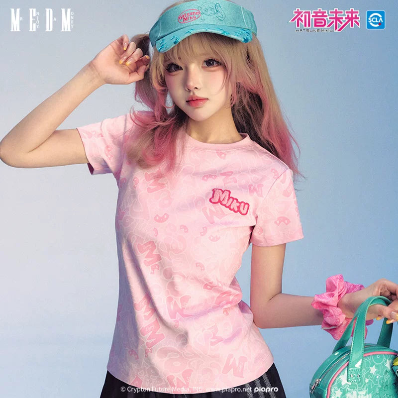 MEDMx Hatsune Miku Women's AOP Camouflage Short Sleeve T-shirt 2025 New Summer Casual Loose Top