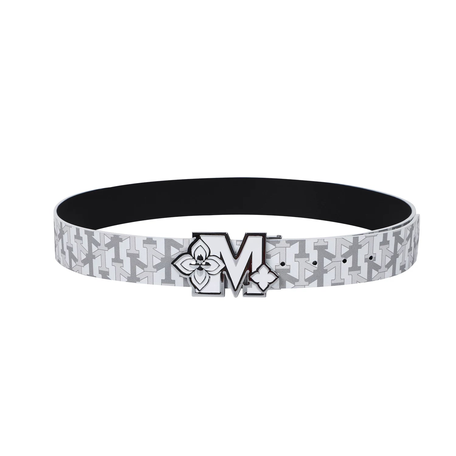 MEMD Grey Shadow Flower Buckle Full Print Belt for Men 2026 New Belt for Women Trendy Brand Original Alphabet Casual Accessories
