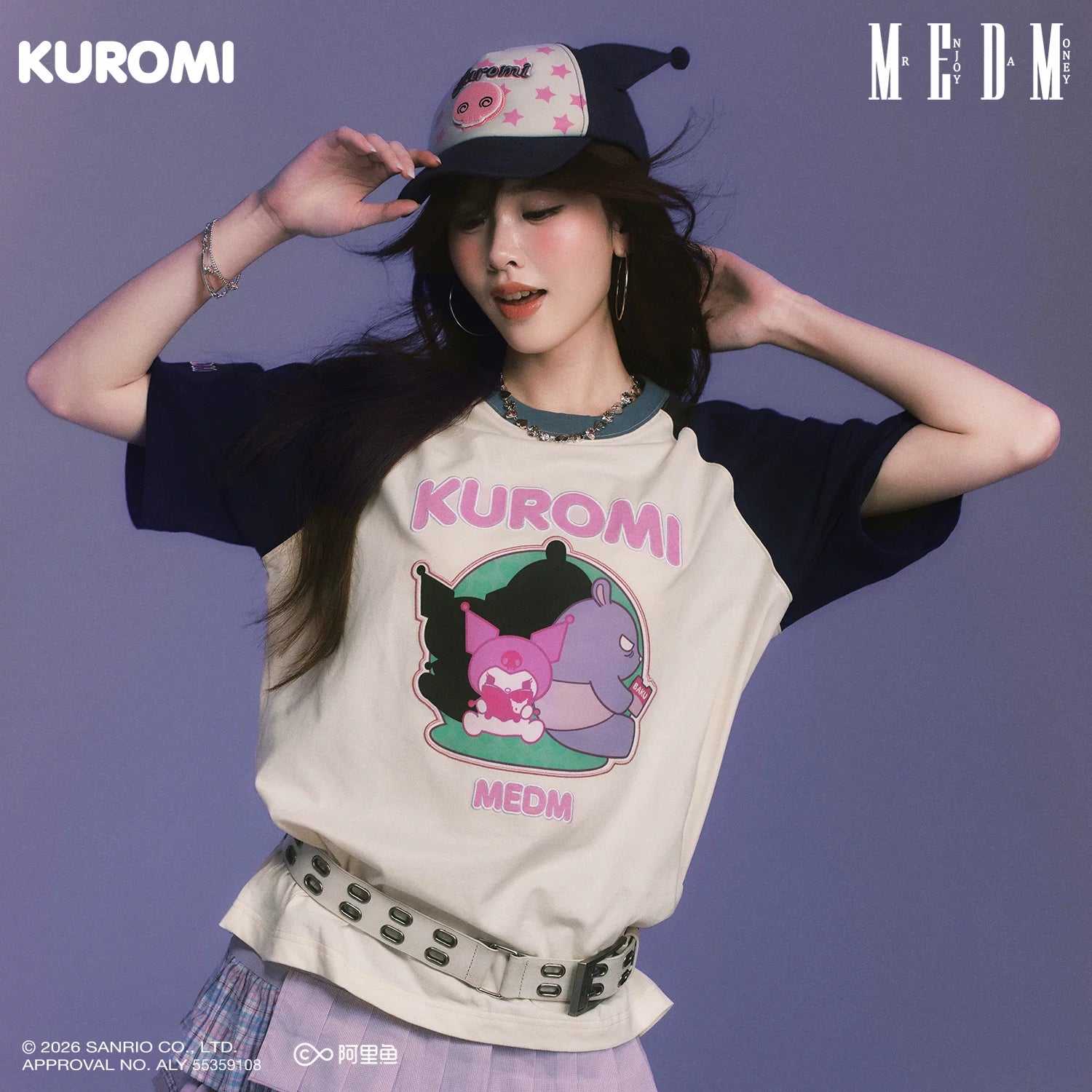 MEDM × Sanrio Family Series Cool Lomi Pattern Printed Color Contrasting Casual Shoulder Short Sleeve Couple T-shirt Summer