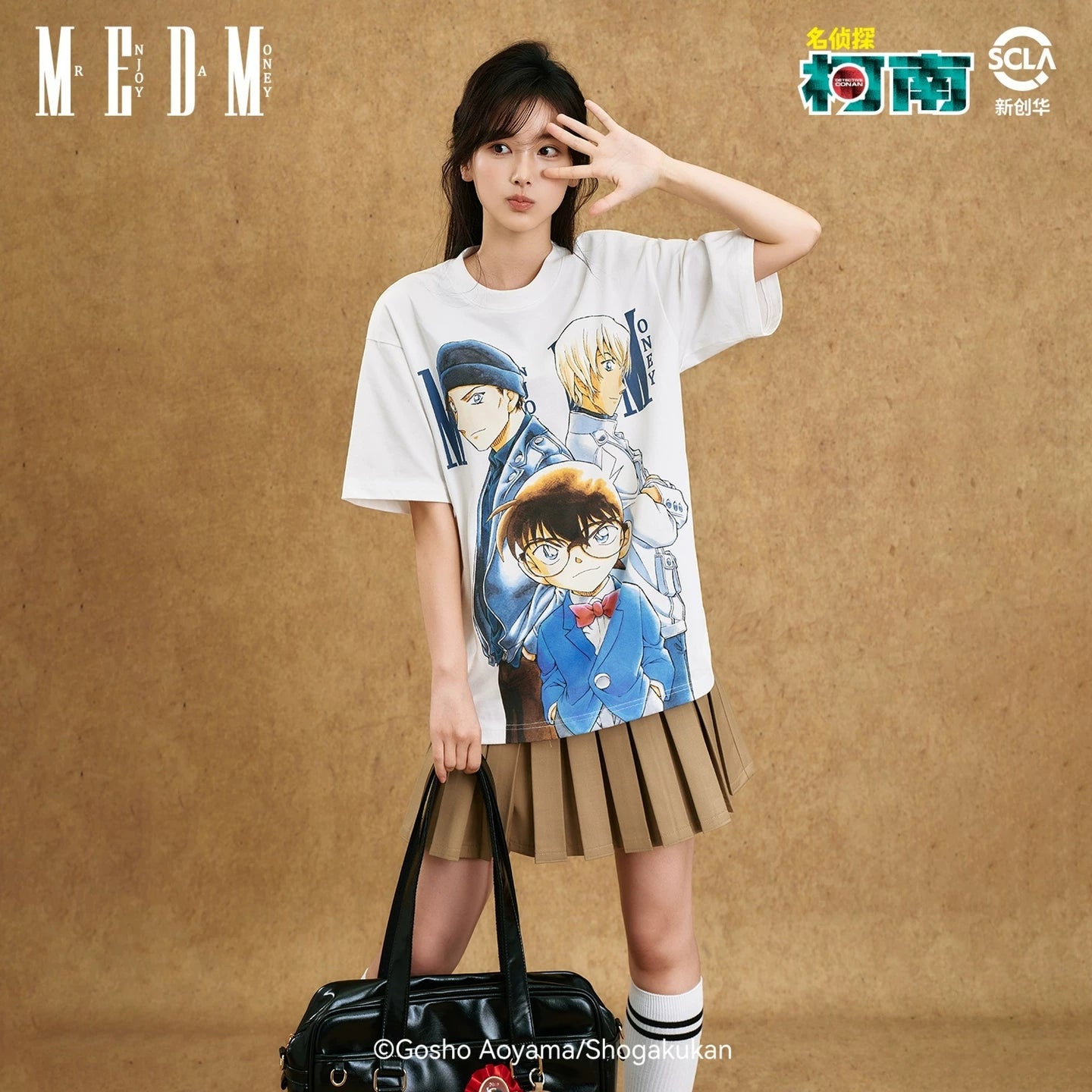 MEDMx Detective Conan co branded anime character print basic casual short sleeved trendy versatile couple T-shirt
