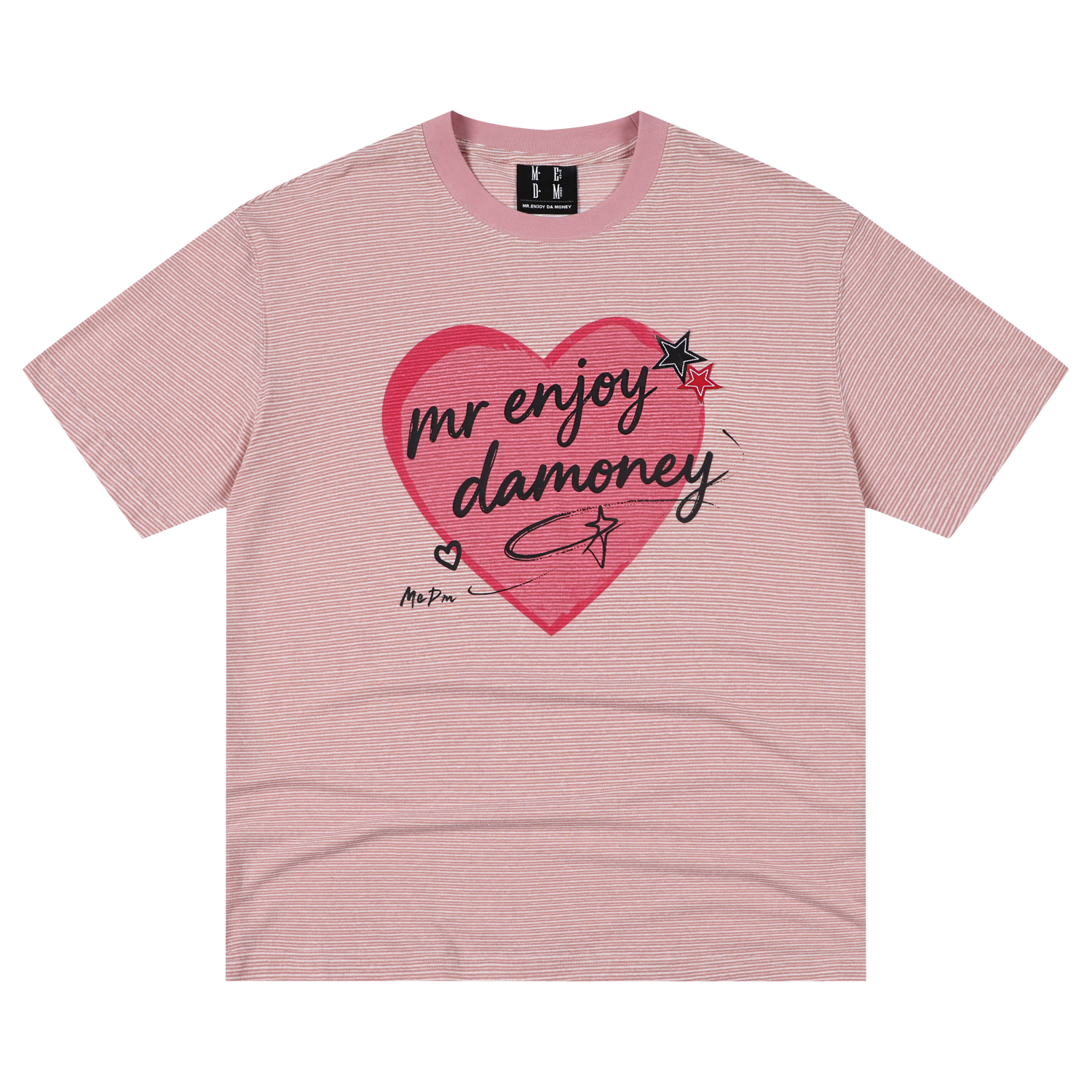 MEDM slim striped heart-shaped graffiti contrasting loose short sleeved trendy letter slim fit sweet cool slightly wide casual T-shirt