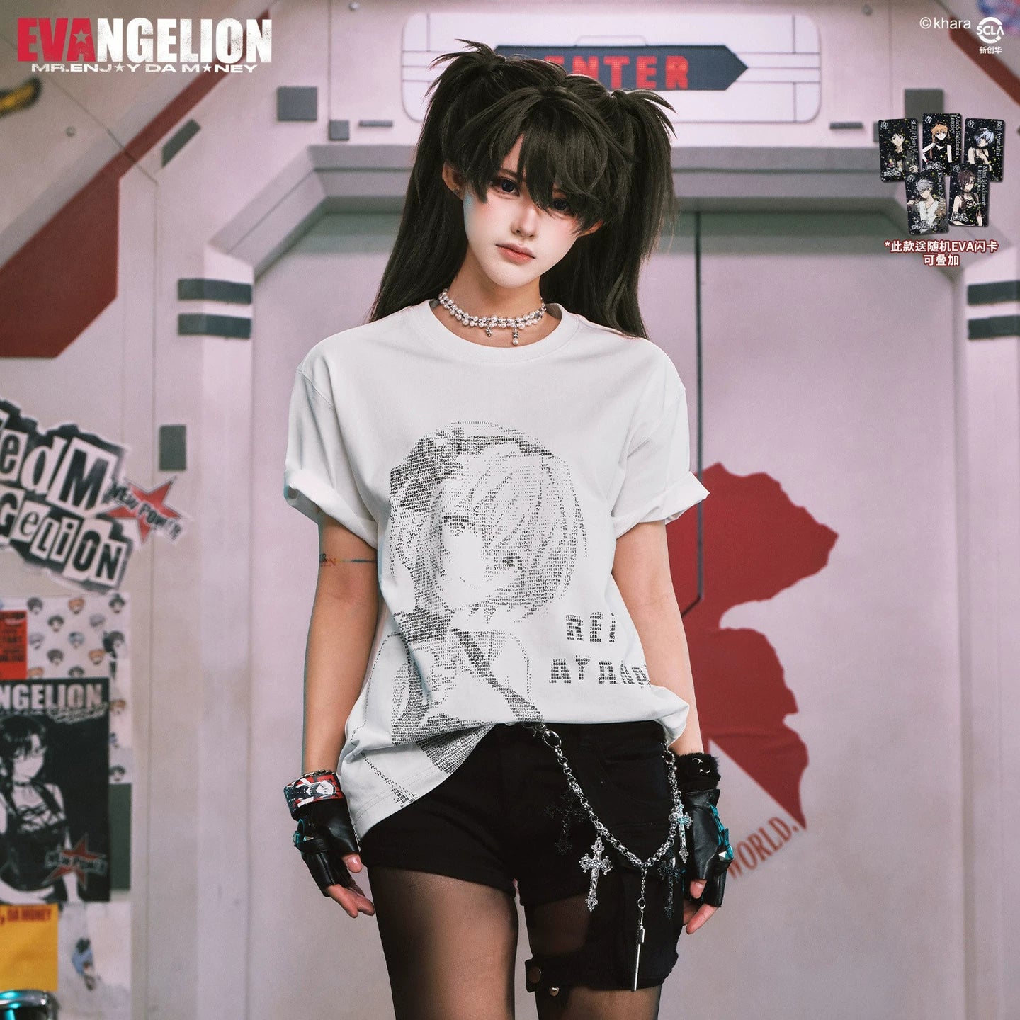 MEDMxEVA NEVER END series character code style loose short sleeved trendy personalized loose round neck T-shirt