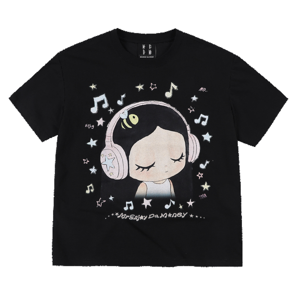 MEDM x Iria mailbox collaboration to enjoy music printed logo casual mini short sleeved round neck loose T-shirt