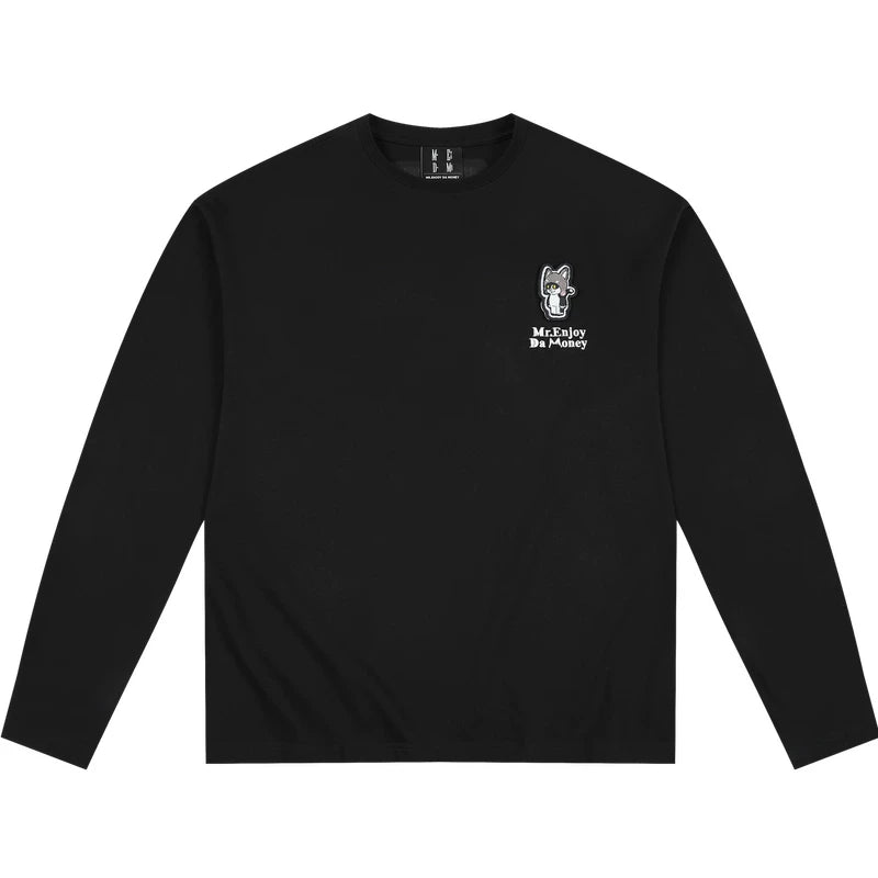 MEDM hat wearing cat Velcro casual long sleeved T-shirt made of pure cotton, loose and versatile, men's and women's round neck top for autumn