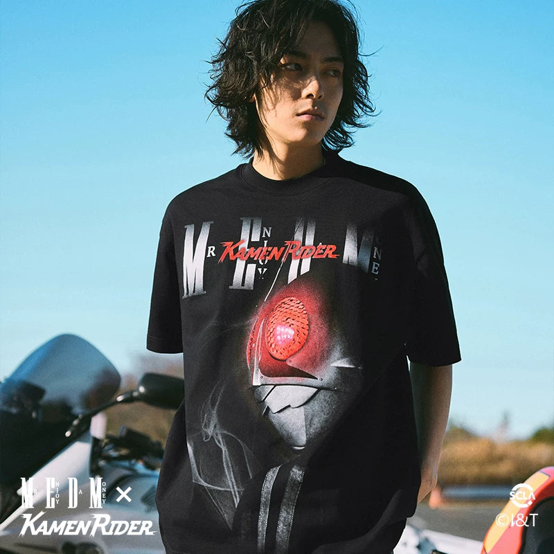 MEDMx Kamen Rider Neon Style Series Short Sleeve T-shirt Men's Summer American Retro T-shirt Casual Top