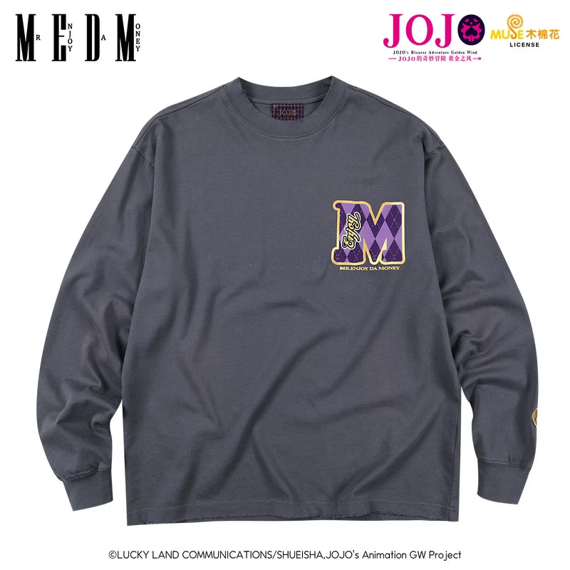 MEDMxJOJO's Bizarre Adventure Collaboration - Character Anime Printed Washed Outdated Casual Long Sleeve T-shirt Autumn