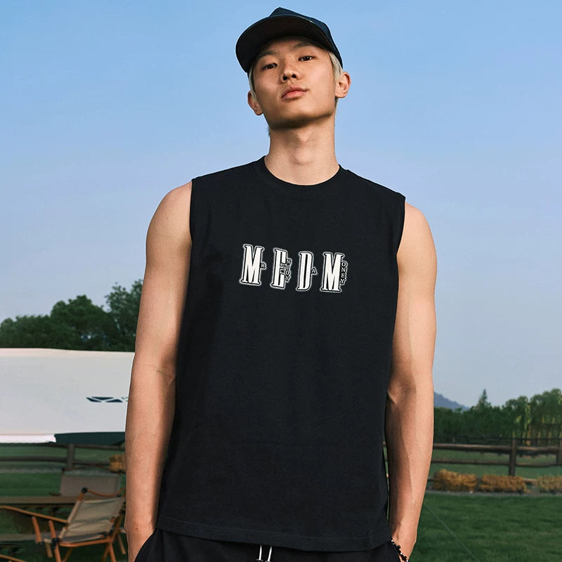 MEDM Thick Plate Offset Printed Flower Tank Top Men's Summer New Style American Retro Trendy Brand Versatile Shoulder Sleeveless T-shirt
