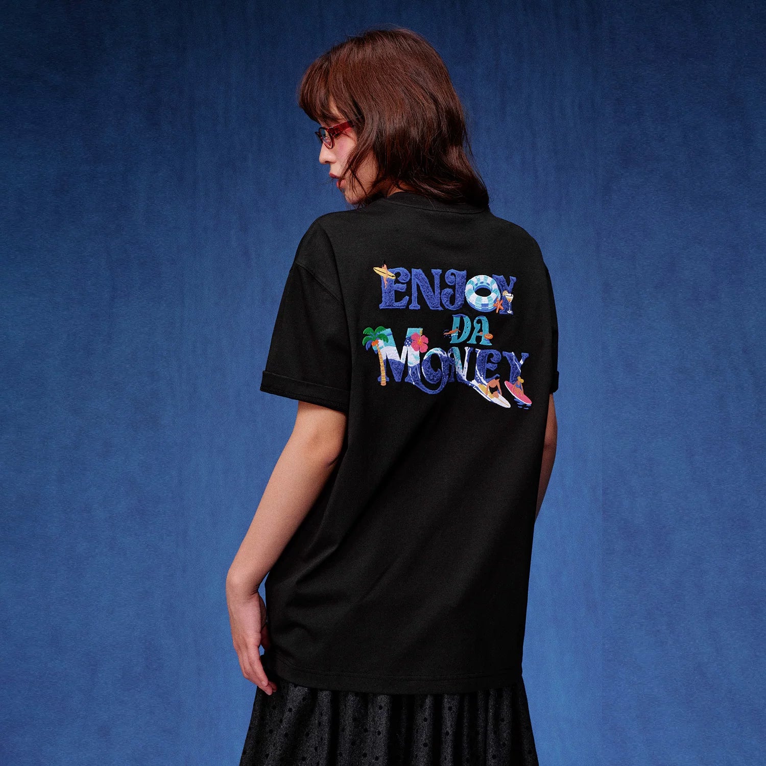 MEDM Sunshine Beach Surfing Short Sleeve Heavy duty Towel Embroidered Trendy Brand Loose Cotton Unisex T-shirt Summer