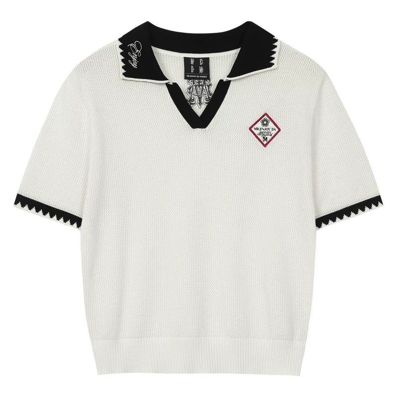 MEDM grid polo contrasting ribbed casual short sleeved street retro breathable lazy style loose couple T-shirt summer