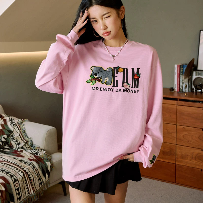 MEDM Capibala animal element small world long sleeved T-shirt for men's autumn loose casual couple versatile top