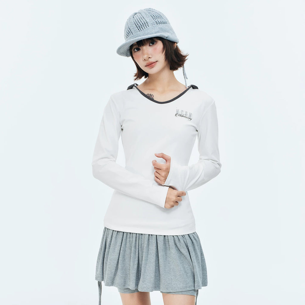 MEDM V-neck slim fit long sleeved casual hooded sweatshirt with rhinestone star logo for slimming, women's top for spring and summer