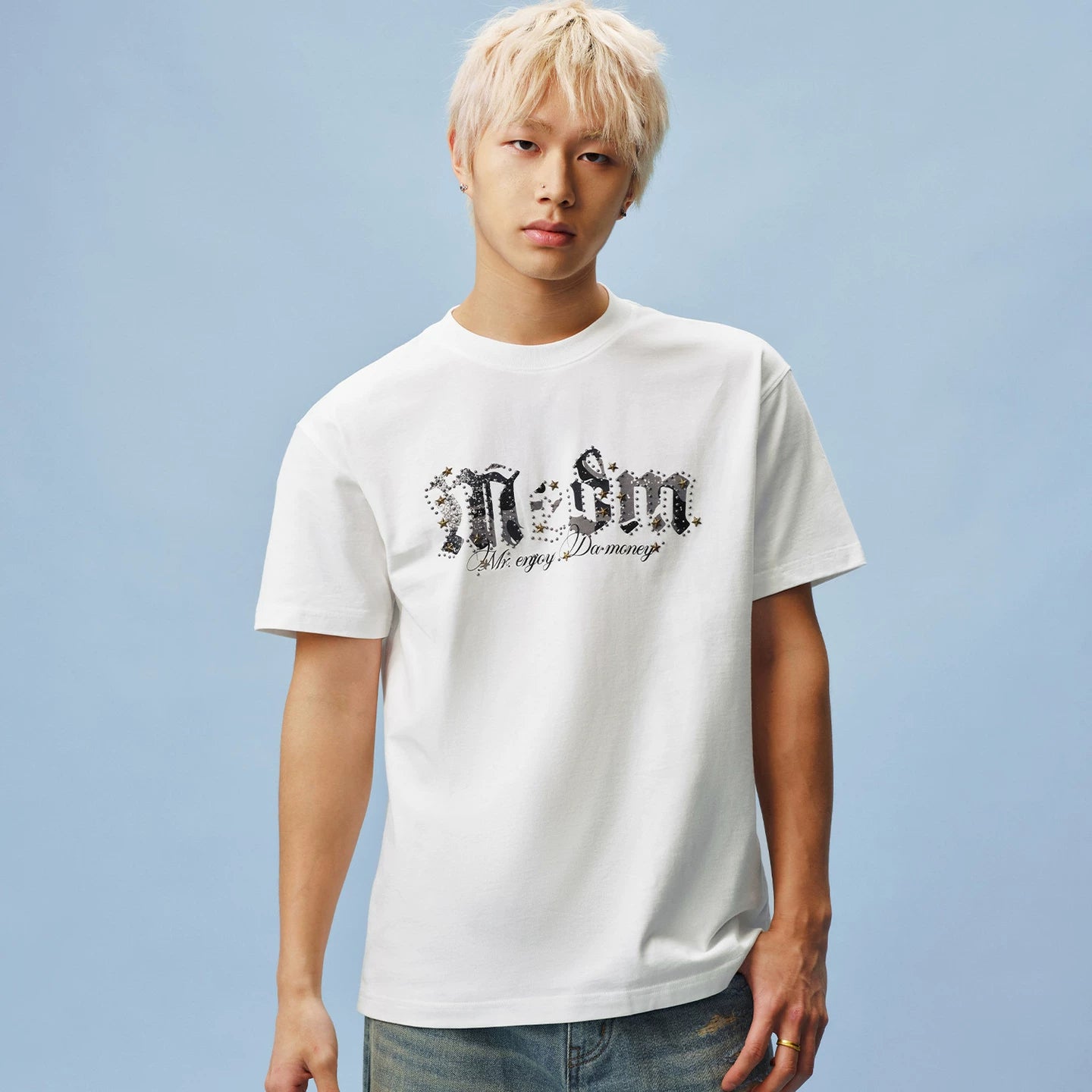 MEDM camouflage gothic logo star studded bead casual round neck short sleeved trendy versatile loose couple T-shirt summer