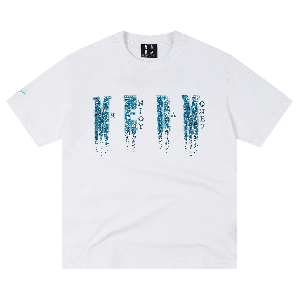 MEDM chest letter bead phantom casual round neck T-shirt trendy street style unisex loose short sleeved summer