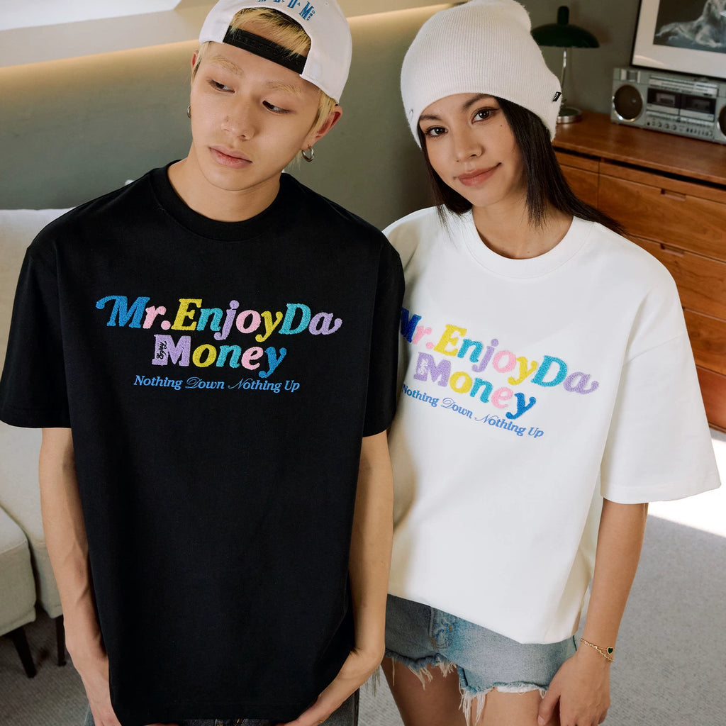 MEDM macaron short sleeved T-shirt by Hou Minghao, same color T-shirt for men and women, couple style, letter tee