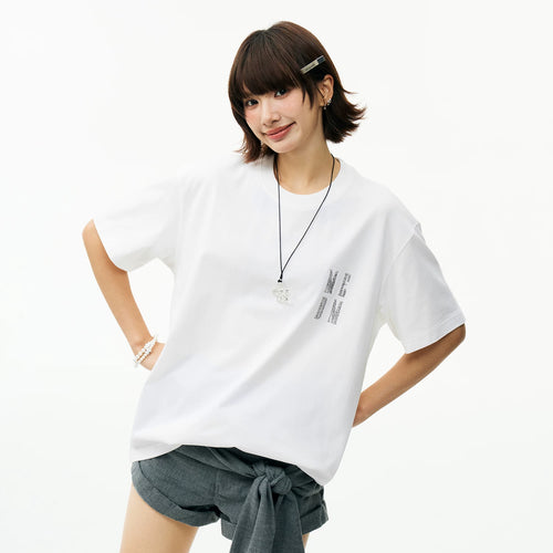 MEDM 3D rhinestone four letter casual micro silhouette short sleeved trendy simple and versatile heavyweight pure cotton T-shirt for men and women