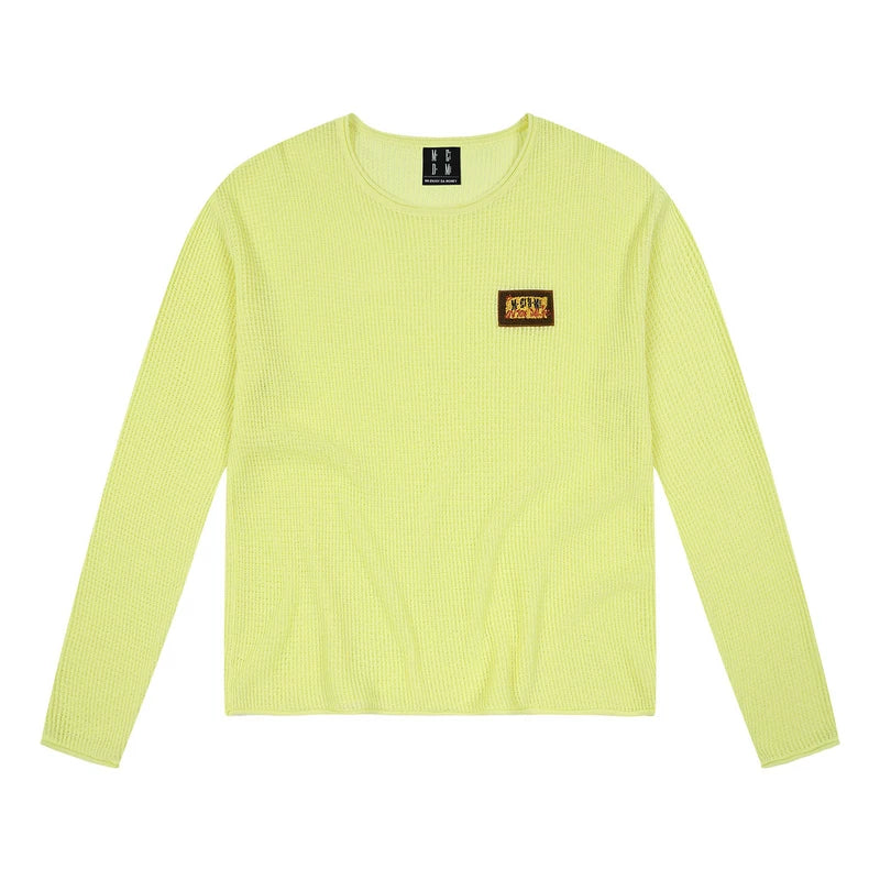 MEDM solid color towel embroidered logo pullover casual round neck mesh shirt 2025 new long sleeved loose knit shirt top for autumn