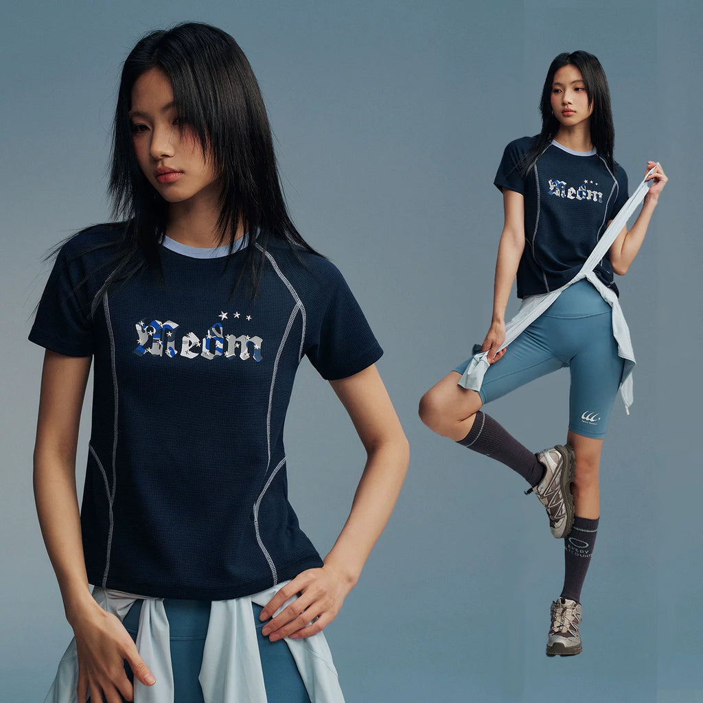 MEDM contrasting color reverse car curve starry sky casual short sleeved high street letter printed functional style loose T-shirt for women