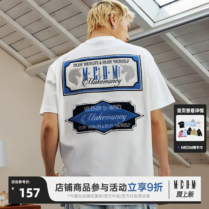 MEDM26SS retro layout towel embroidery summer T-shirt short sleeved women's design sense niche American casual T-shirt men