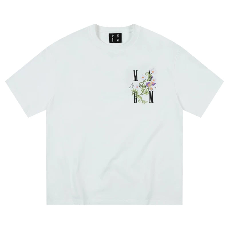MEDM26SS floral embroidery short sleeved T-shirt for men and women, 2026 summer American retro casual pullover top