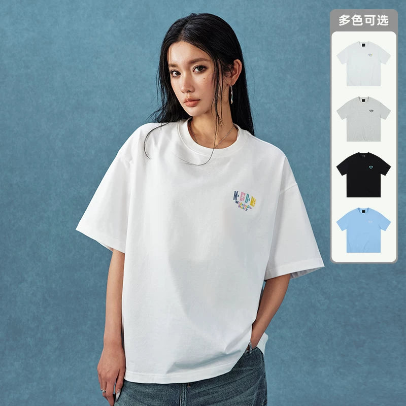 MEDM letter embroidered T-shirt unisex American TEE loose base short sleeved 2025 spring fashion brand T-shirt