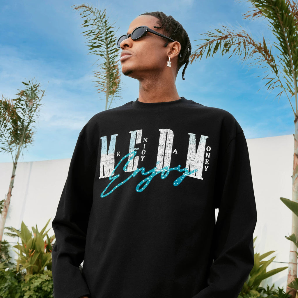 MEDM25SS washed short long sleeved T-shirt for men, American retro loose casual T-shirt, spring and autumn versatile top for women