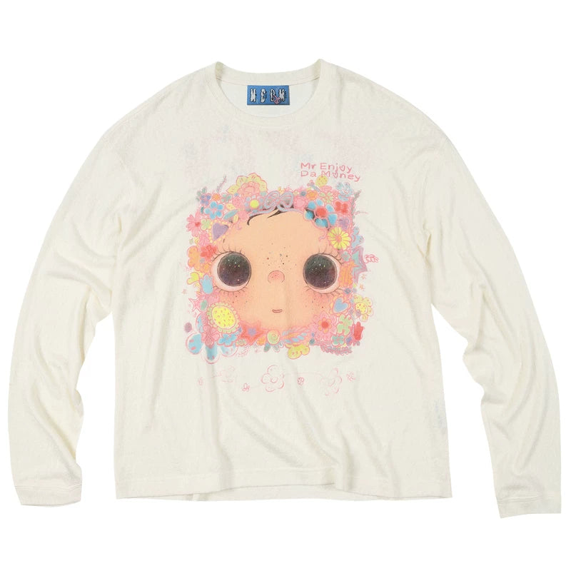 MEDM × YUY Jade Collaboration - Flower Surrounding Printed Logo Casual Long Sleeve T-shirt Cute Loose Round Neck Hoodie