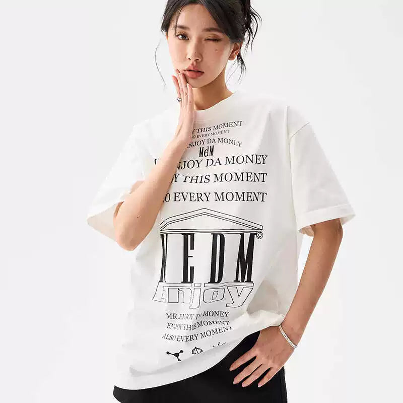 MEDM letter full printed luminous short sleeved T-shirt for men, American casual design, summer loose T-shirt, ins trend