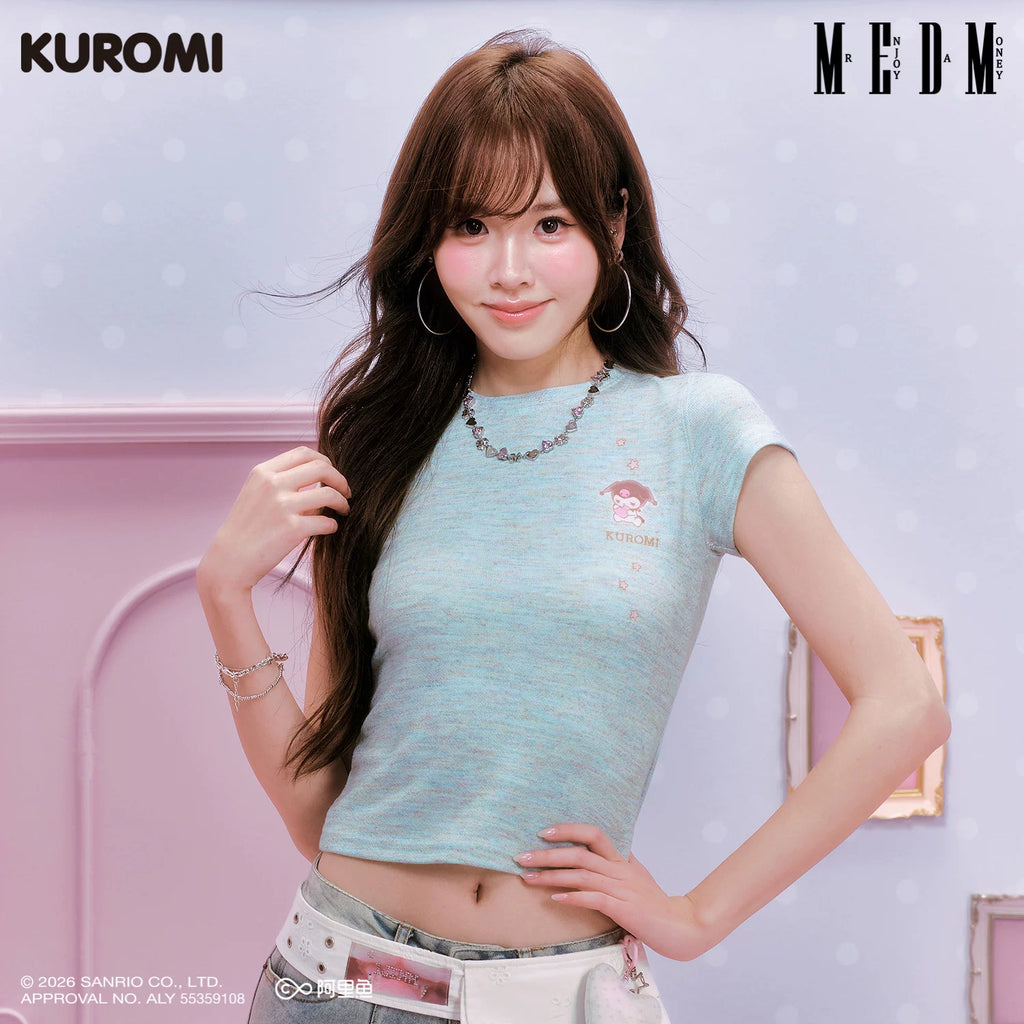 MEDM × Sanrio Family Series Color Yarn Cool Lomi Pattern Embroidery Casual Short Sleeve Cute Sweet Girl T-shirt Female