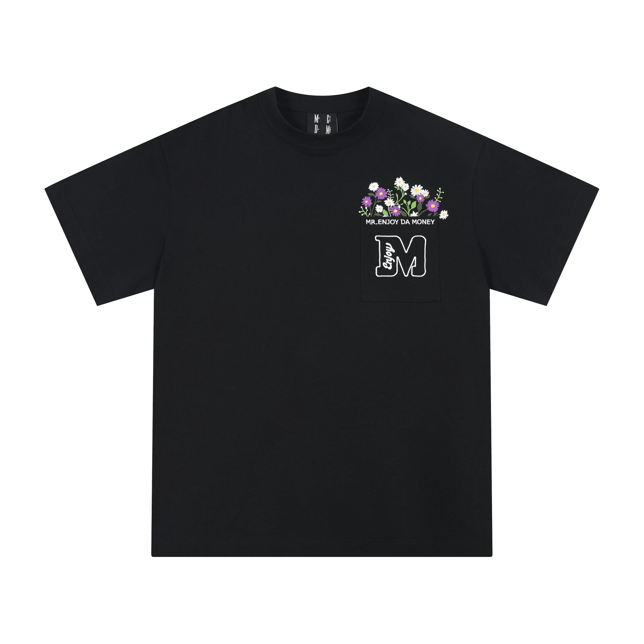 MEDM Pocket Flower Blossoms Short Sleeve T-shirt Men's Summer Loose Couple Top Round Neck Half Sleeve Trendy Casual