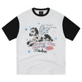 MEDM Fuzzy Pony Printed Sparkling Pink Star Personalized Color blocked Sleeve Casual Short Sleeve Trendy Loose Round Neck T-shirt