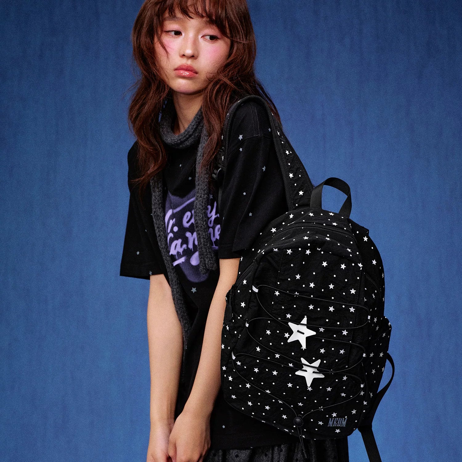 MEDM Star Full Print Wave Point Backpack Street Trend Letter Embroidery Lightweight Travel Men's and Women's Book Bag Trend