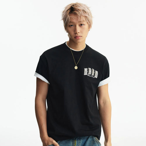 MEDM Basic Micro Wide Double Layer Leather Casual Round Neck Short Sleeve American Retro Street Versatile Loose T-shirt for Men and Women