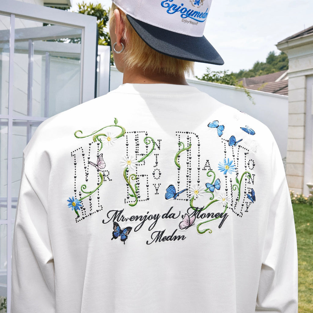 MEDM2025 new product butterfly vine round neck casual long sleeved T-shirt commuting simple couple base shirt top autumn
