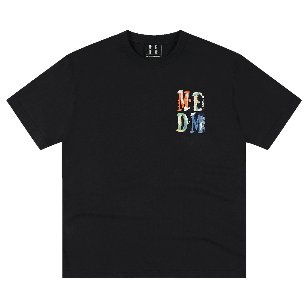 MEDM Woolen Embroidered Logo Casual Round Neck T-shirt American Street Loose Shoulder Men's and Women's Short Sleeves Summer