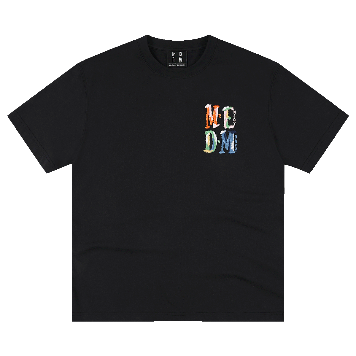 MEDM Woolen Embroidered Logo Casual Round Neck T-shirt American Street Loose Shoulder Men's and Women's Short Sleeves Summer