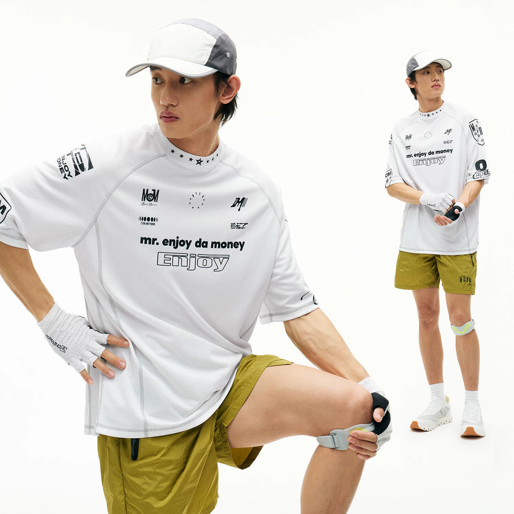 MEDM combination logo print contrasting bright line quick drying sports style casual short sleeved trendy star printed T-shirt summer