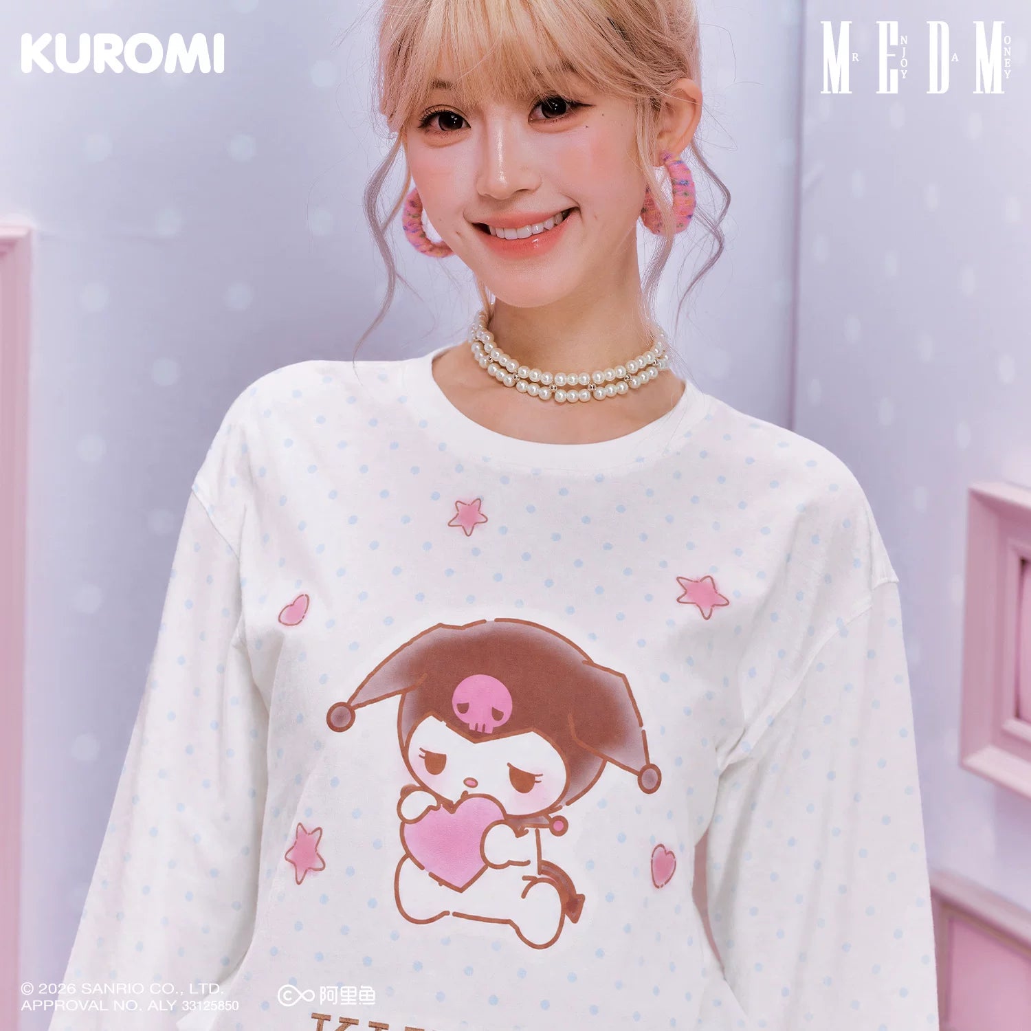MEDM × Sanrio Family Series Cool Lomi Full Print Casual Long Sleeve Hoodie with Embroidered Alphabet Top Trendy