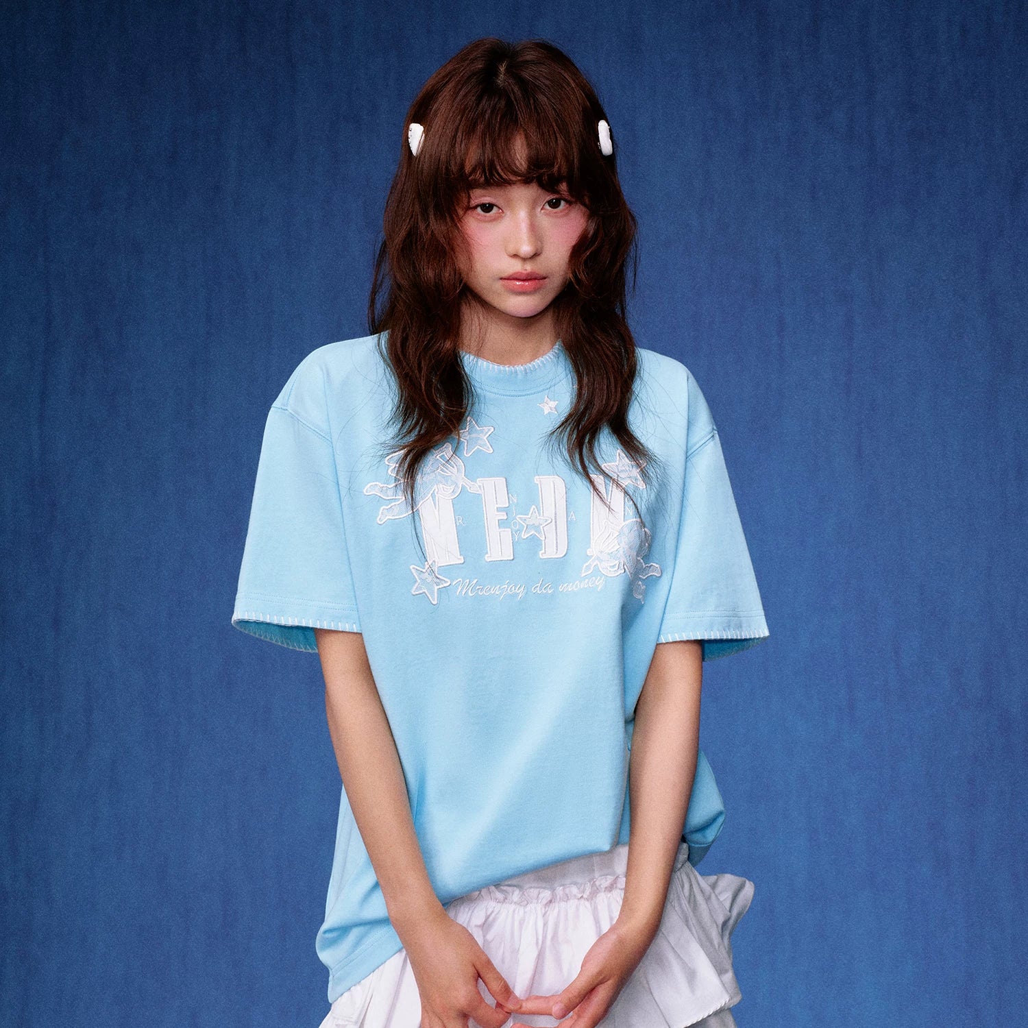 MEDM lace little angel logo embroidered patch casual round neck short sleeved trendy versatile loose couple T-shirt summer
