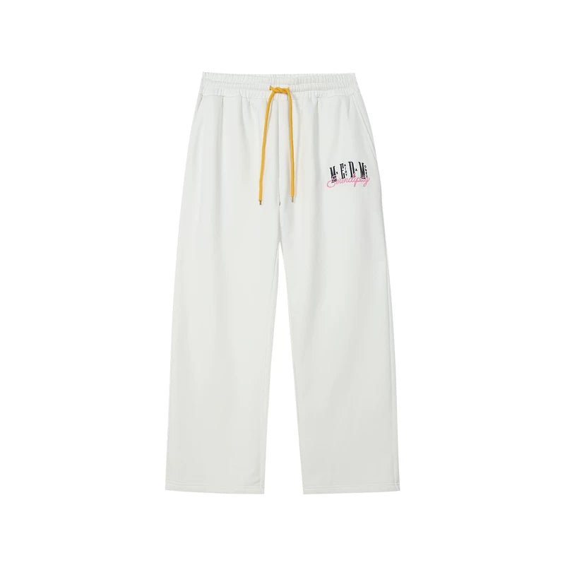 MEDM American basic font loose straight leg sweatpants with spring and autumn velvet drawstring for men and women's casual sports pants