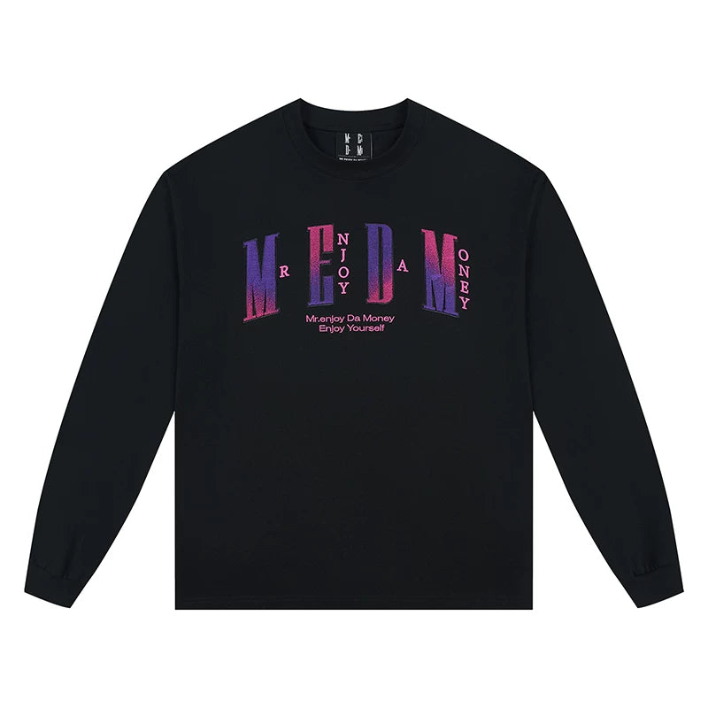 MEDM toothbrush embroidered seal long sleeved T-shirt for men's autumn loose top for women's American hip-hop couple casual T-shirt