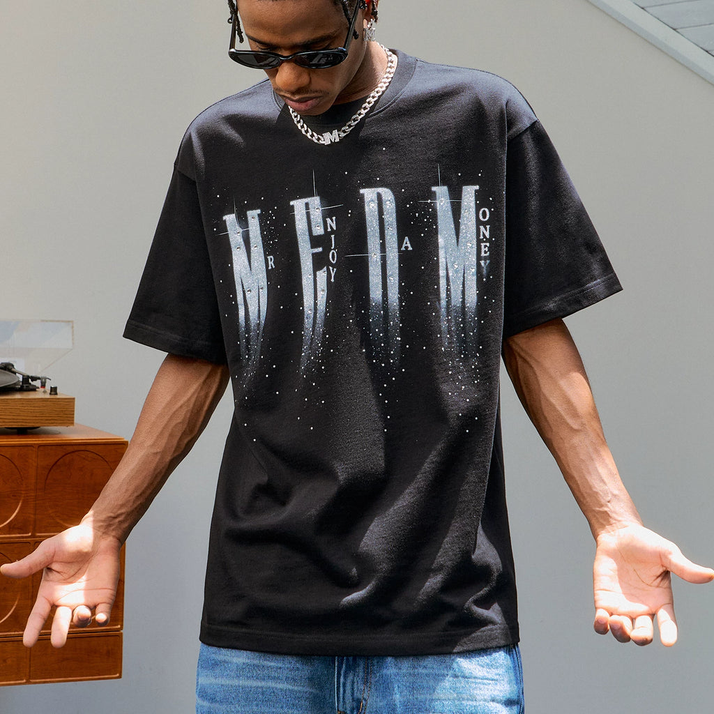 MEDM26SSLOGO Flash Hot Diamond Short Sleeve Men's High end Feeling Pi Shuai Trendy Brand Summer T-shirt Women's Retro T-shirt