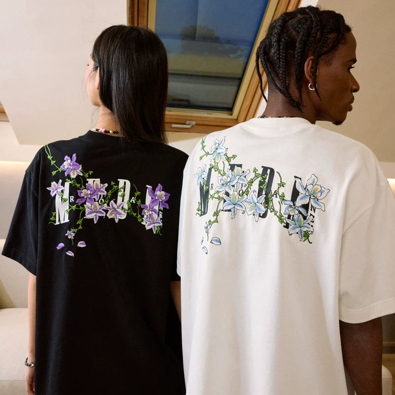 MEDM Embroidered Short Sleeve T-shirt American Trendy Brand Retro Design Summer Youth Casual T-shirt