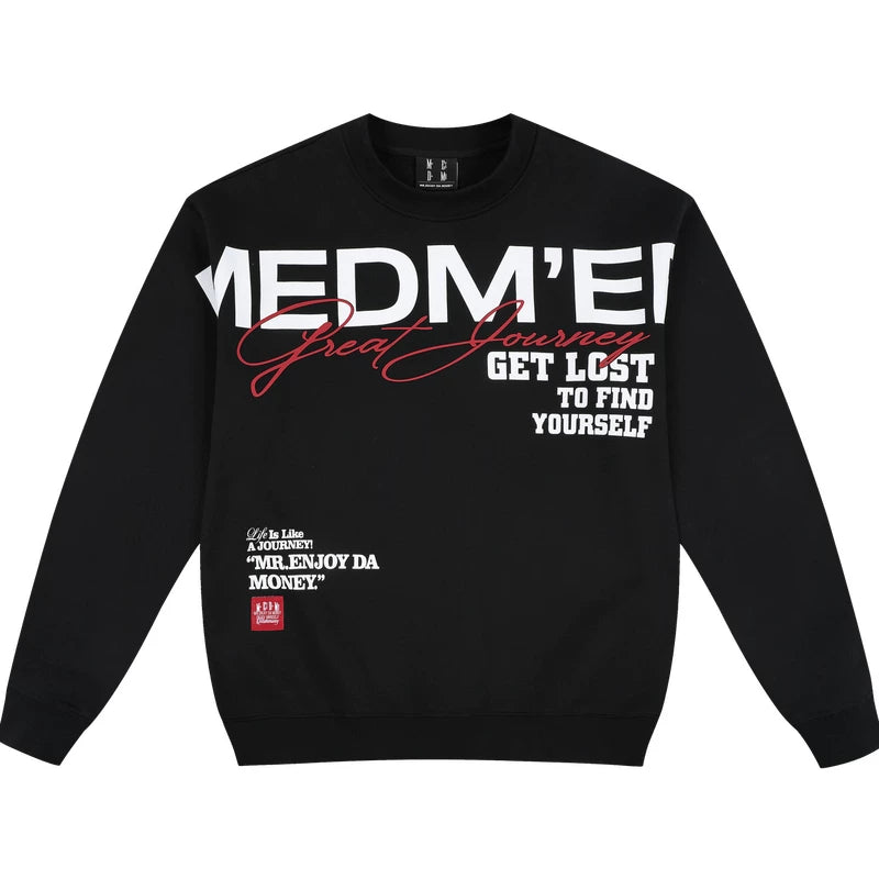 MEDM large letter layout printed casual round neck fleece hoodie simple and versatile couple pullover top for spring and autumn